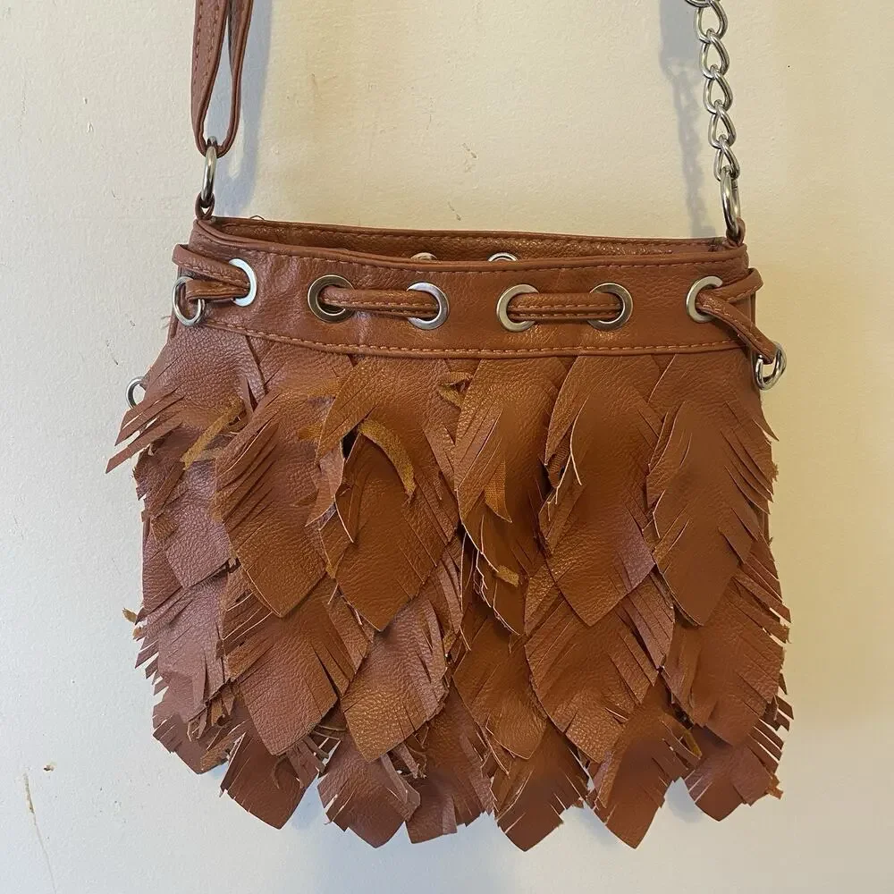 Rue21 Faux Leather Caramel Brown Crossbody Bag Hobo Bohemian Purse Handbag